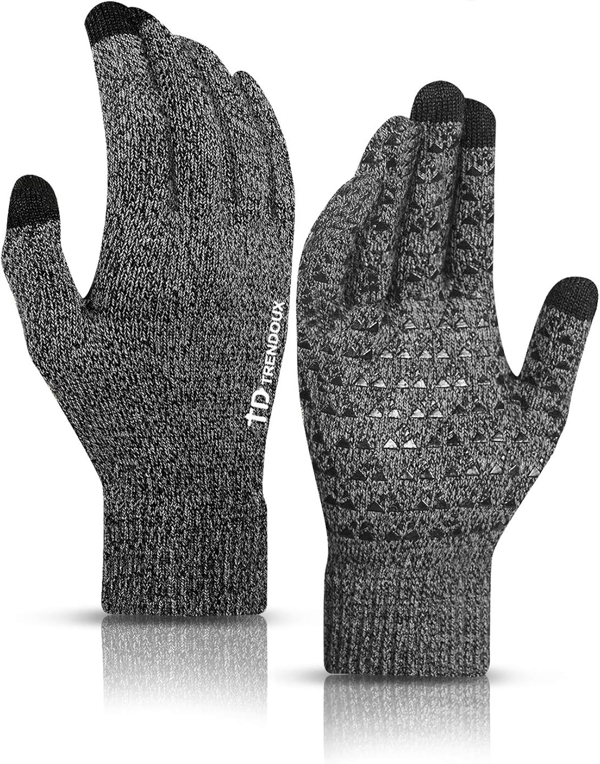TRENDOUX Winter Gloves for Men and Women - Upgraded Touch Screen Anti-Slip Silicone Gel - Elastic Cuff - Thermal Soft Wool Lining - Knit Stretchy Material: Clothing