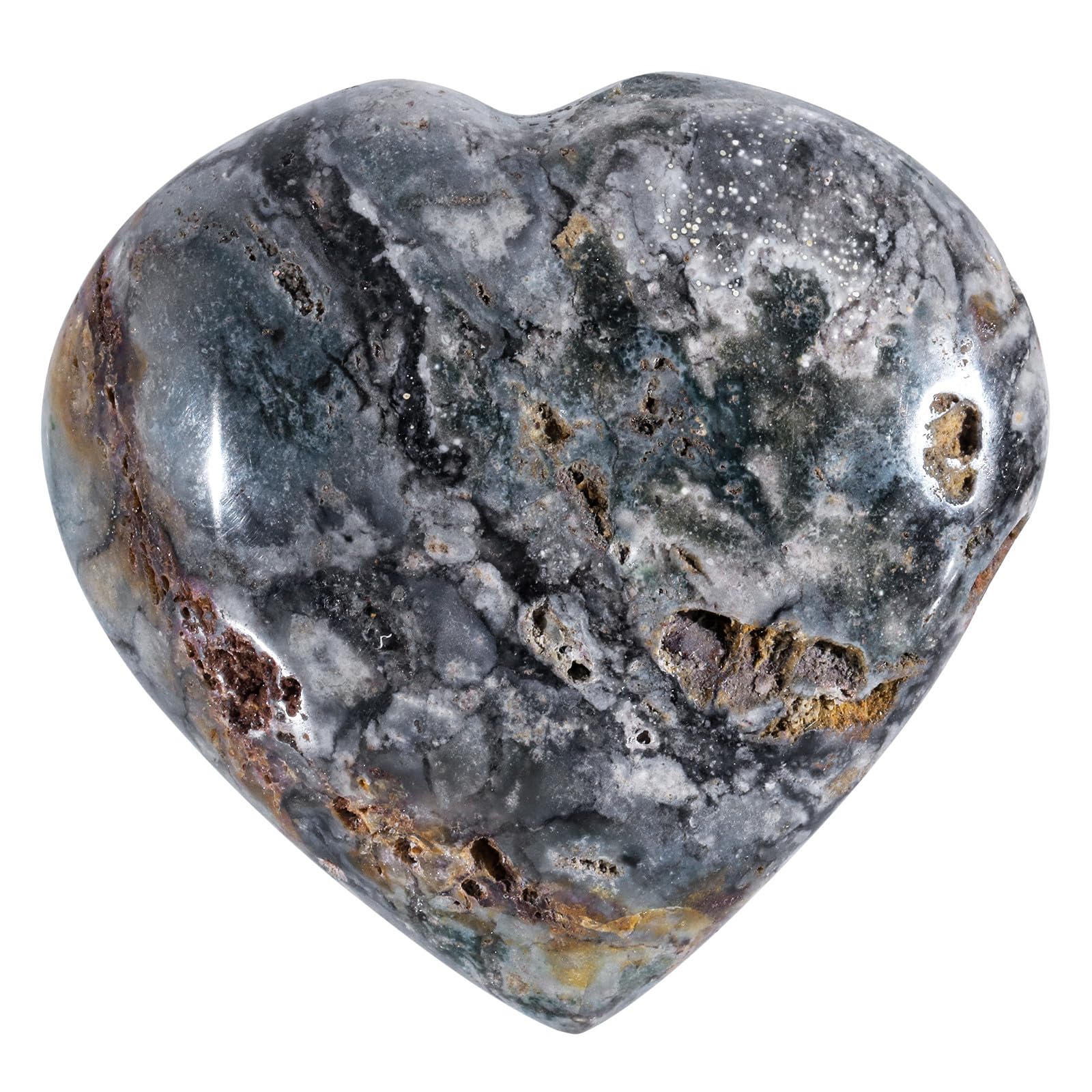 mookaitedecor 101-110mm Ocean Agate Jasper Crystal Love Heart Stone Crystal for Love Palm Worry Stone, Reiki Healing Pocket Crystal Heart Ornament for Home Heart Gift for Crystal Collectors