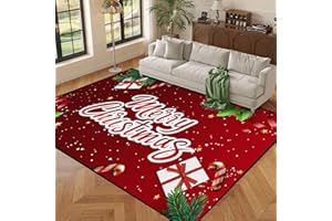 FUYEUN 5' X 7' Christmas Rug Merry Xmas Door Mat Non-Slip Indoor Outdoor Front Door Doormat Living Room Bedroom Entrance Rug Happy Xmas Home Festive Decoration