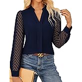 GRACE KARIN Women Business Casual Tops Sheer Lace Long Sleeve Blouses Work Office Pleated V Neck Shirt Fall Formal Outfits