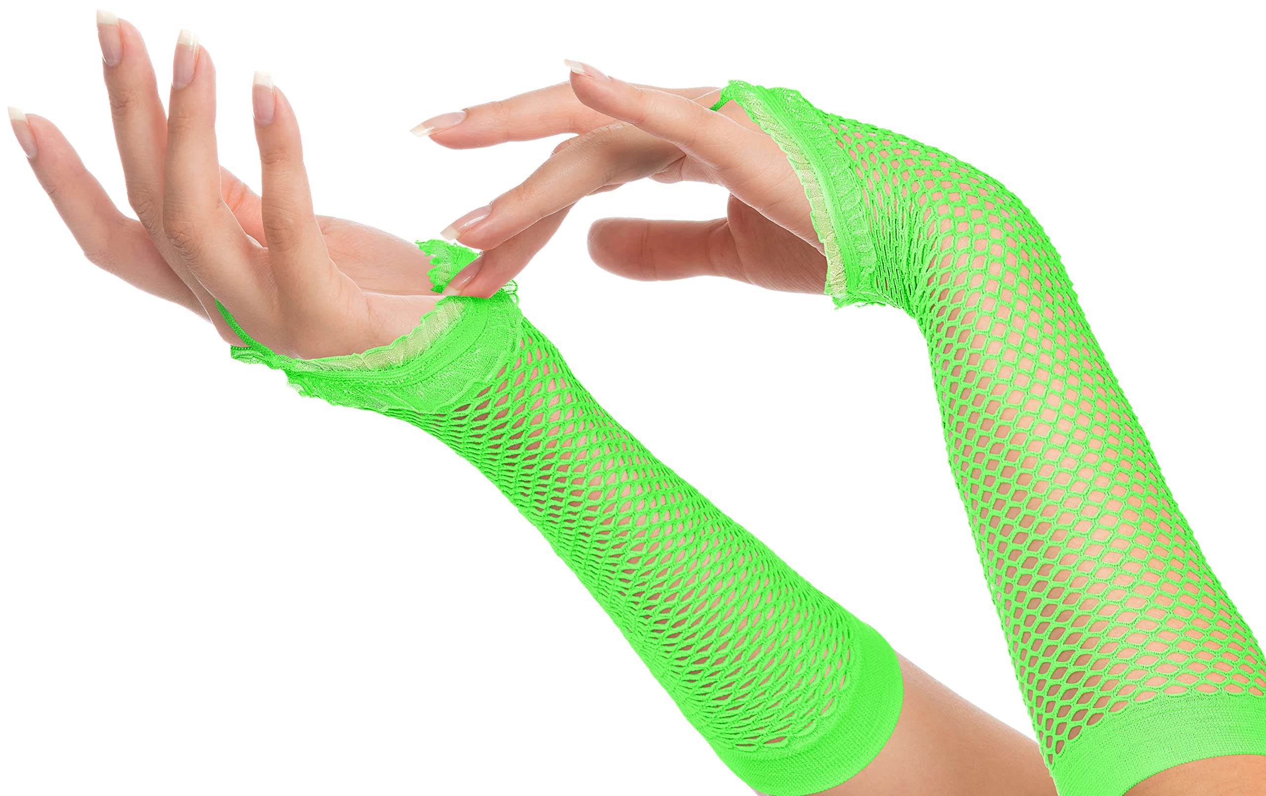 Rocking Net Gloves 80s / 90s for Ladies & Girls (Long - Neon Green)
