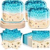 Zhehao 72 Pcs Beach Plates and Napkins Set Serve 36, 7" Ocean Square Paper Dessert Plates Party Supplies Ocean Girl Sea Blue Beach Disposable Dinnerware Decoration for Birthday Hawaiian Holiday
