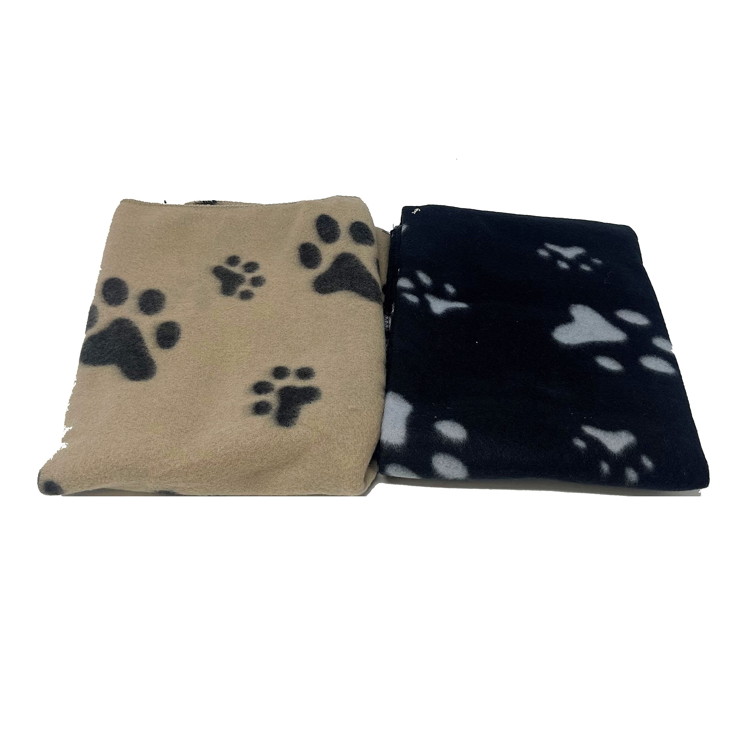 Puppy Blanket Pet Blankets Dog Cat Fleece Pet Sleep Mat Pad Bed Cover With Paw Print Soft Warm Blanket For Animals Blue Pink Black Beige 73cmx70cm HTUK® (SET OF 2: 1X BLACK + 1X BEIGE)