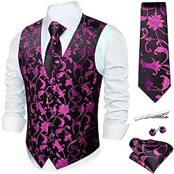 Barry.Wang Hot Pink Black Vest for Men Silk