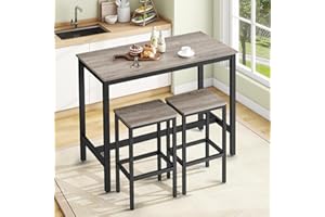 AIRDOWN Dining Table Set for 2, 47" Kitchen Bar Table with 2 Bar Stools, Industrial 3-Piece Bar Table and Chairs Set, Wood Kitchen Table and Chairs Set of 2 for Breakfast Nook, Dining Room, Office, Apartment