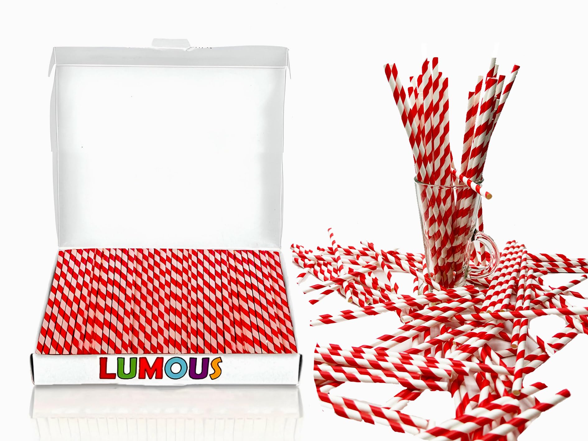 JANNGII Paper Straws, 150 Pack Paper Drinking Straws Bio-Degradable Drinking Paper Straws Wedding Party, Party Straws, Restaurant, Juice Drinking Straws (150X Red & White Stripes)