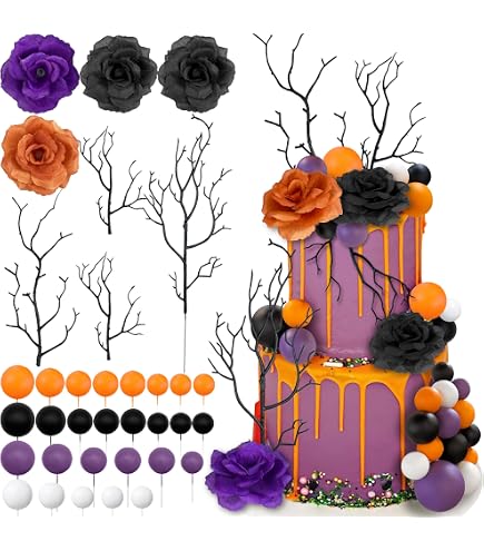 16 PCS Halloween Cake Topper Set - Spiders, Bats, Pumpkins & Tombstone Decorations For Party