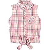 Noomelfish Girls Sleeveless Button Down Shirt Tie Knot Blouse Western Cowgirl Outfit (5-12 Years)