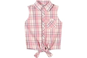 Noomelfish Girls Sleeveless Button Down Shirt Tie Knot Blouse Tank Tops (5-12 Years)