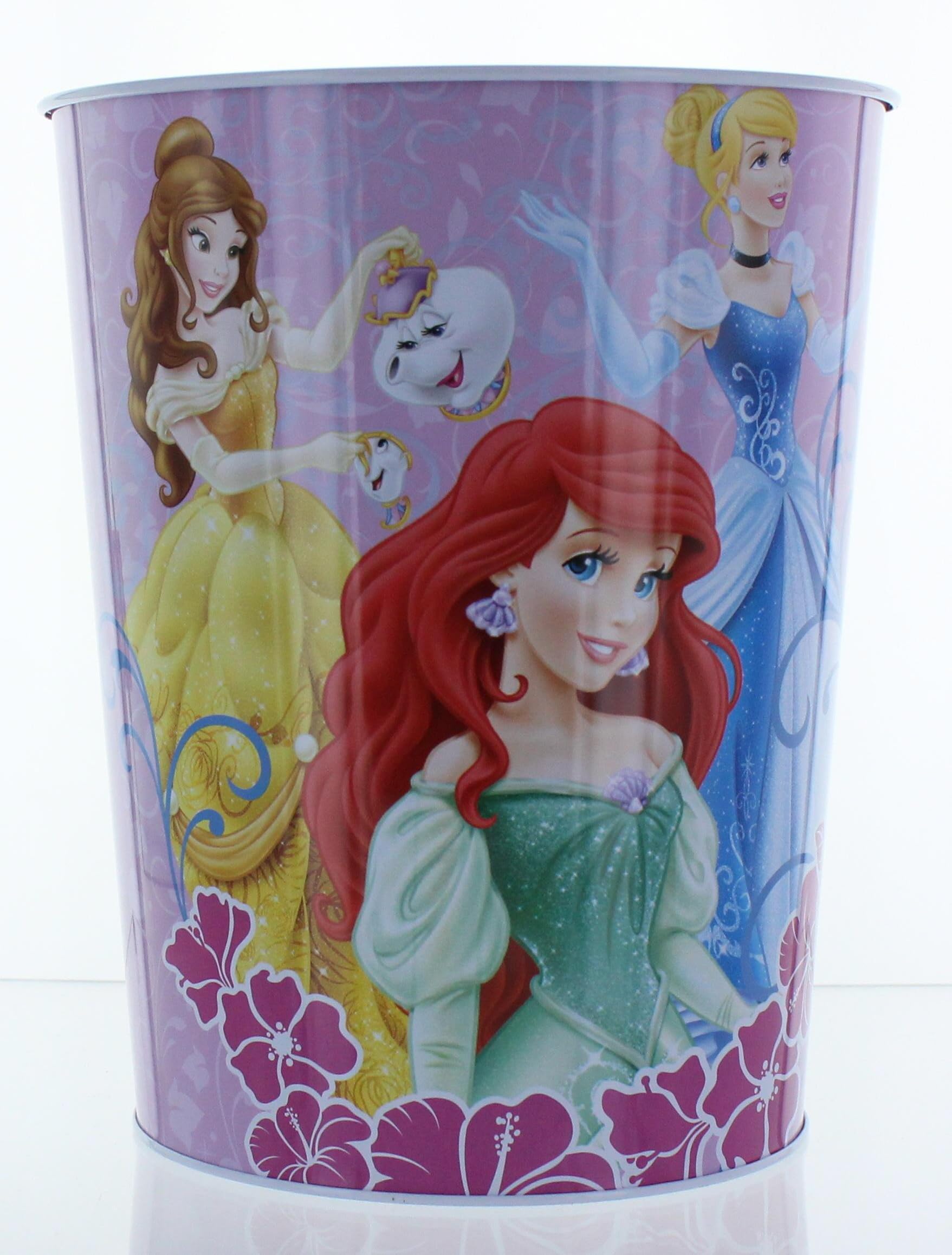 Disney Princess Wastebasket - Garbage Can - Cinderella, Belle, Ariel, Jasmine, Tiana and Rapunzel