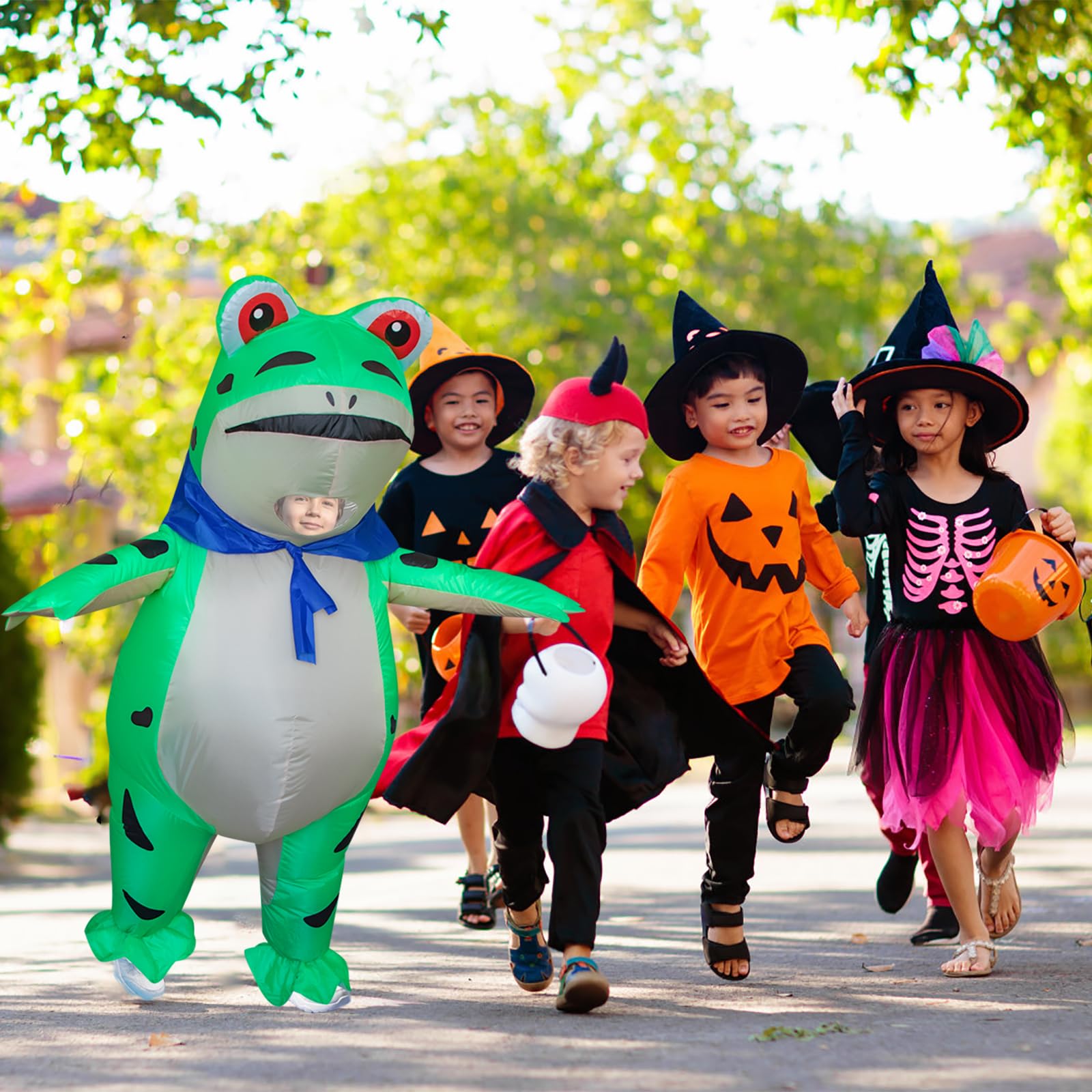Stegosaurus Inflatable Frog Costume for Kids Halloween Cute Animal Costumes Funny Blow Up Suit for Boys Girls Cosplay Party Green