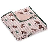 LollyBanks Muslin Baby Blanket 100% Organic Cotton, Muslin Quilt Lightweight, 6 Layers Soft Blanket Neutral, 47"x 47" Toddler Blankets for Girls and Boys, Nursery Receiving Blankets (Bear Print)