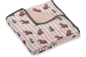 LollyBanks Muslin Baby Blanket 100% Organic Cotton, Muslin Quilt Lightweight, 6 Layers Soft Blanket Neutral, 47"x 47" Toddler Blankets for Girls and Boys, Nursery Receiving Blankets (Bear Print)