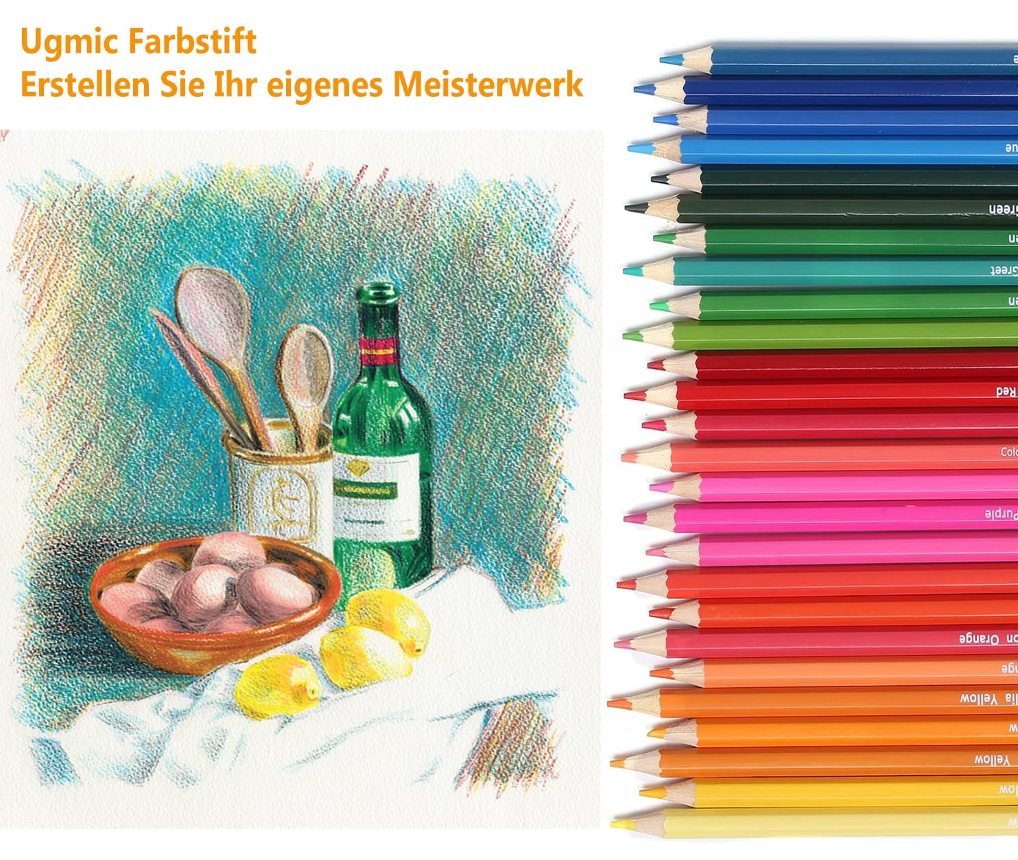 Ugmic 50 Buntstifte - Premium Farbstifte für Erwachsene und Kinder, Hochwertige Farbstifte mit lebendigen Farben und geschmeidiger Textur, Ideal für Erwachsene, Malbücher & mehr 7