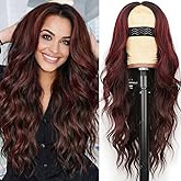 AISI HAIR Wig for Women, Long Wavy Brown Mixed Red Lace Hairline Middle Part Synthetic Heat Resistant Wig for Daily Party-26 Inch