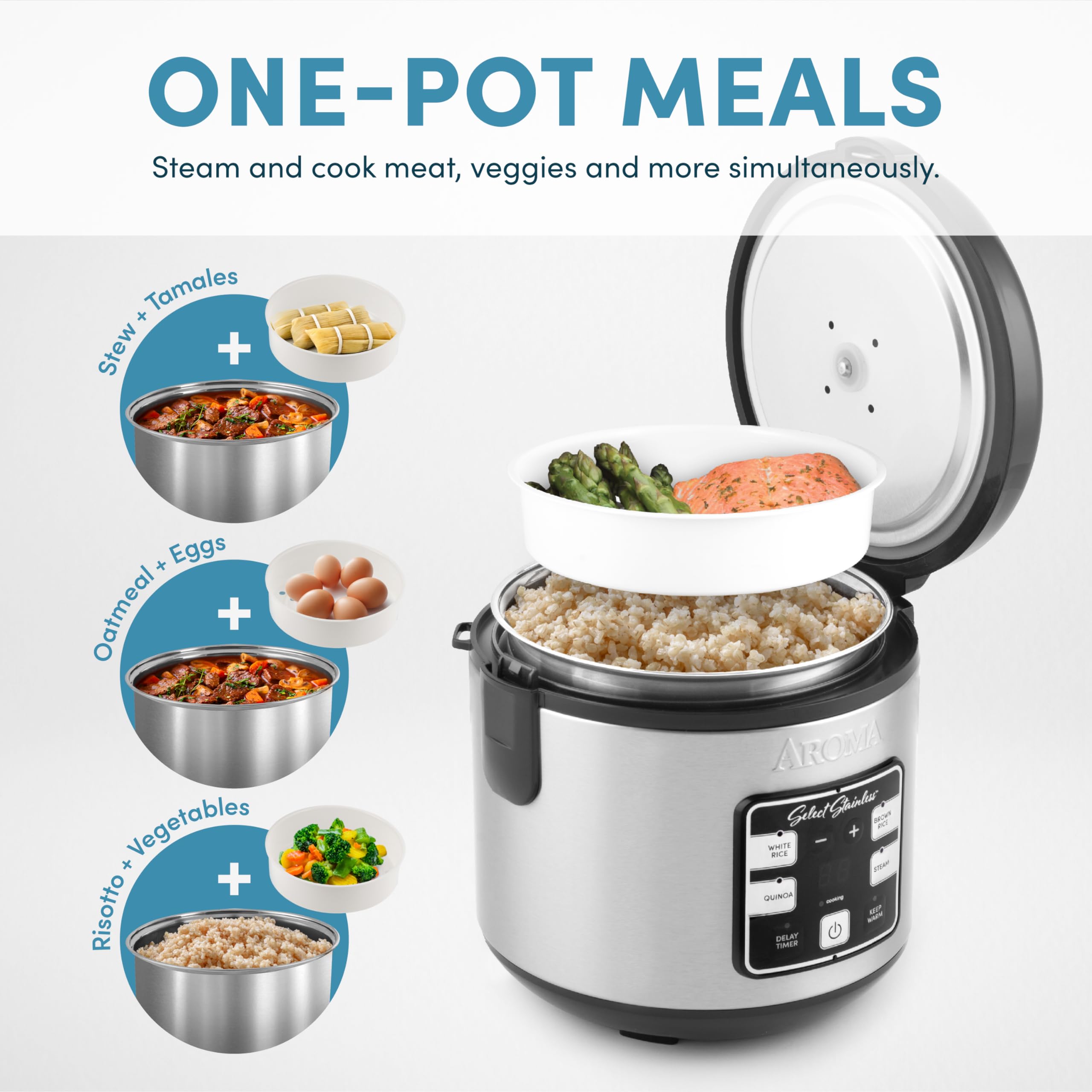 Aroma Housewares Select Stainless Digital Rice & Grain Multicooker, Rice Cooker 4 Cup uncooked, (ARC-914SBDS)