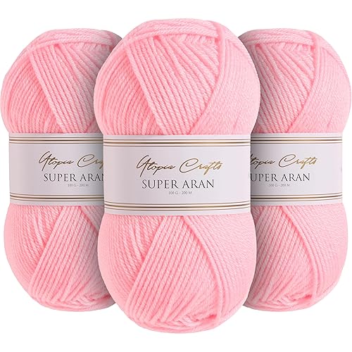 Utopia Crafts Super Aran Knitting and Crochet Yarn 3X 100g (Powder Blush)