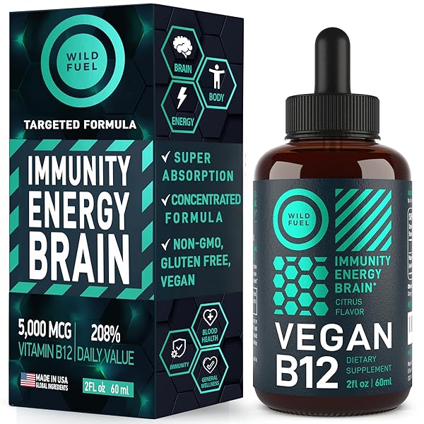 VEGAN VITAMIN B12 LIQUID DROPS – FAST-ACTING 60 X 5000MCG METHYLCOBALAMIN B12 SUPPLEMENT – ENERGY, MEMORY AND MOOD SUPPORT – HIGH-POTENCY ONE-DROPPER PER DAY – NON-GMO, NATURAL CITRUS FLAVOR – 2OZ