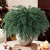 12 Pcs Christmas Norfolk Pine Stems,15" Real Touch Artificial Norfolk Pine Branches,Fake Christmas Greenery Stems Faux Cedar Pine Picks for Vases DIY Table Holiday Winter Xmas Indoor Decor(Green)