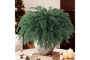 INQCMY 12 Pcs Christmas Norfolk Pine Stems,15" Real Touch Artificial Norfolk Pine Branches,Fake Christmas Greenery Stems Faux Cedar Pine Picks for Vases DIY Garland Table Xmas Indoor Decor(Green)