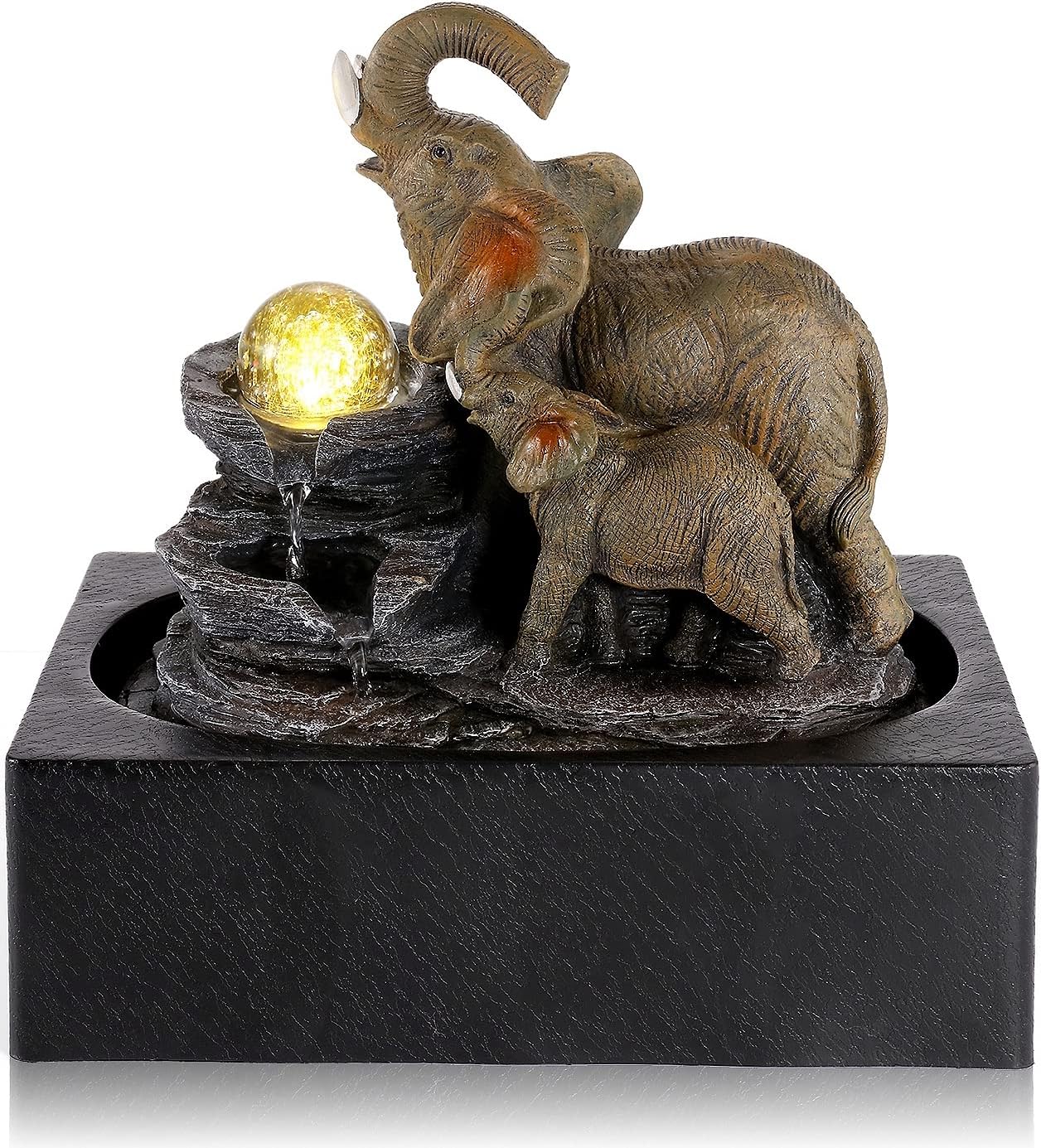 Indoor Fountains & Accessories - WICHEMI Indoor Water Fountains Tabletop Fountain Indoor Waterfall Fountain of Elephant Sculpture with LED Warm Light and Spinning Ball for Home Office Desktop Decor