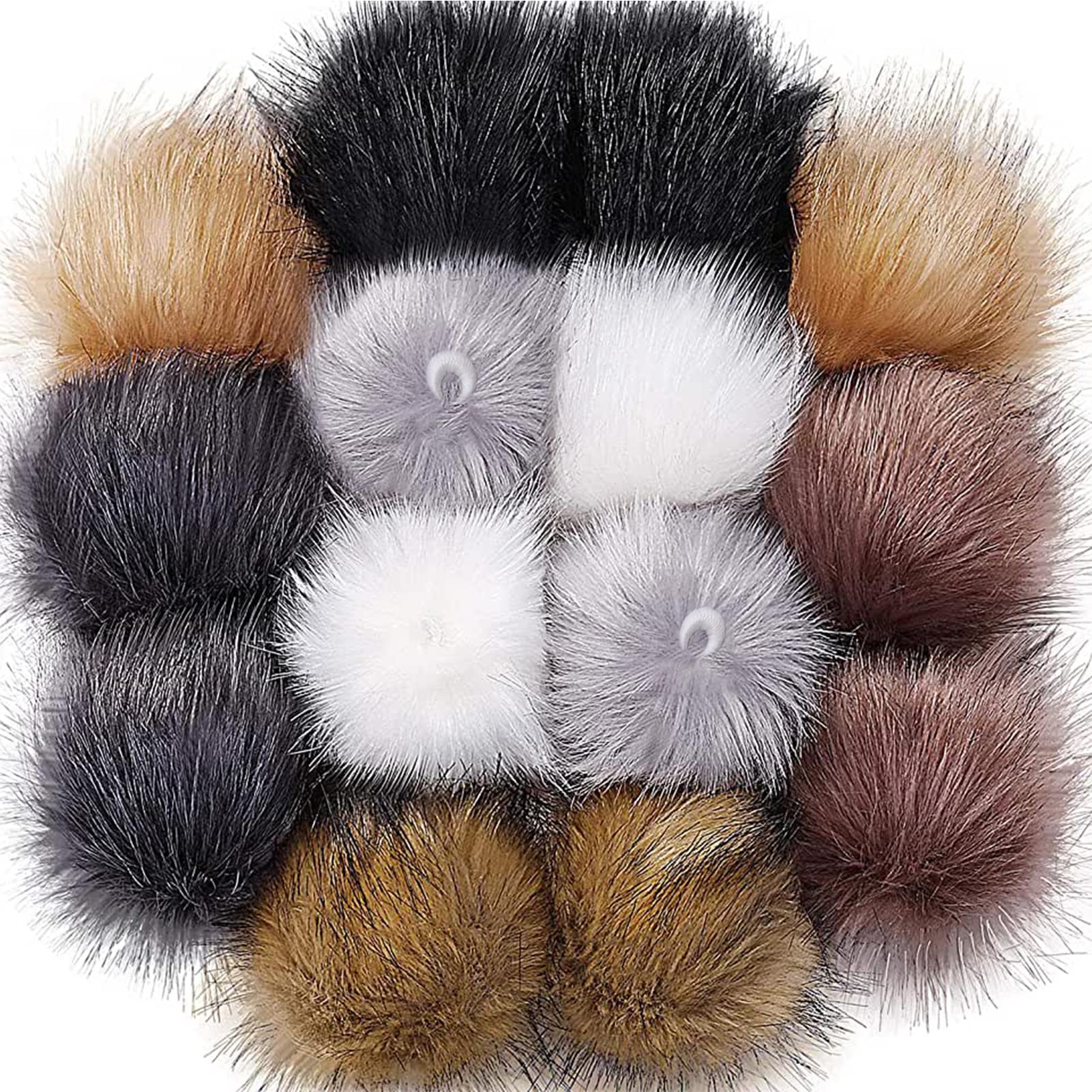 Woyejo 16pcs Faux Fur Pom Poms for Hats Shoes Scarves Bags Keyrings Wedding Decoration