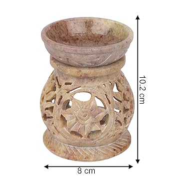 Pure Source India Handcrafted Export Quality Soapstone Oil Diffuser, 4 Inch Free 2 Candles and Small Pack of Lemon Grass Coming with it