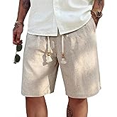 COOFANDY Men's Linen Shorts Casual Elastic Waist Drawstring Summer Beach Shorts