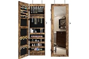 SogesHome Lockable Mirror Jewelry Cabinet Wall-Mount Door-Hanging Jewelry Armoire Organizer with Full-Length Lighted Mirror L