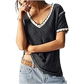 RoseSeek Women's V Neck Washed T Shirts Short Sleeve Loose Tee Tops Summer Clothes