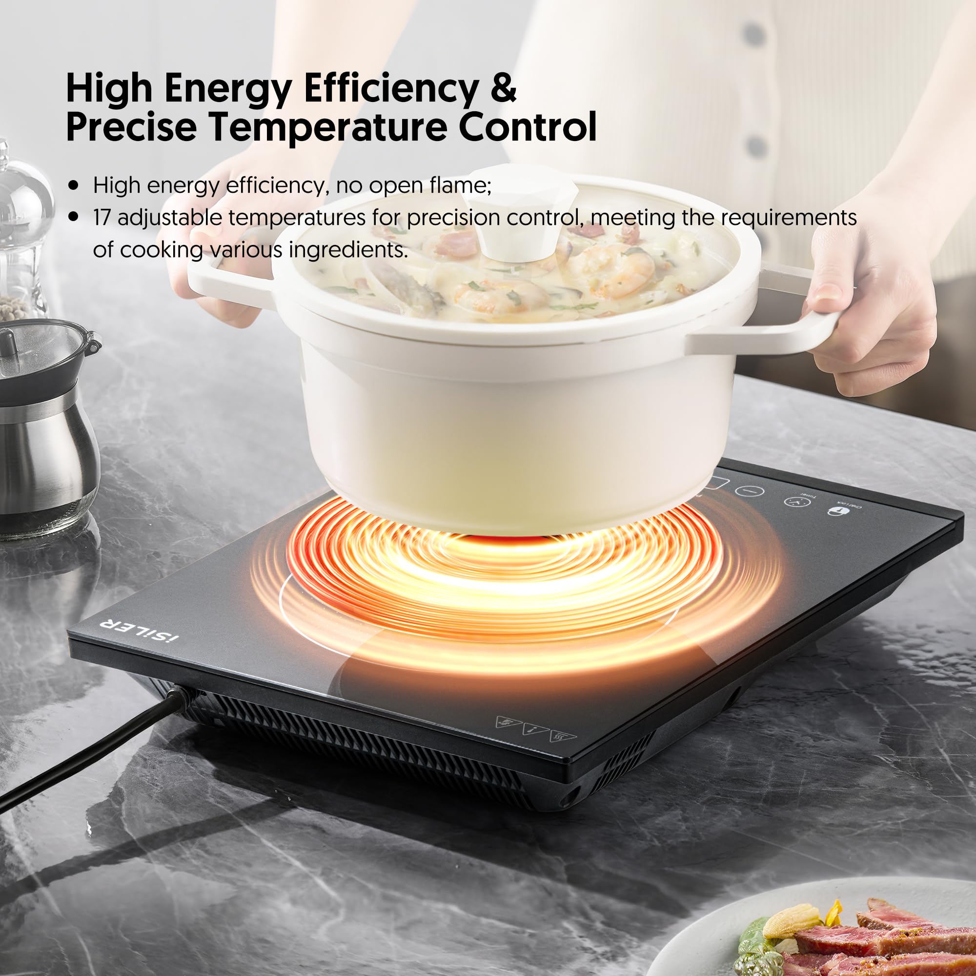 Portable Induction Cooktop, iSiLER 1800W Sensor Touch Electric Induction Cooker Hot Plate with Kids Safety Lock, 6.7