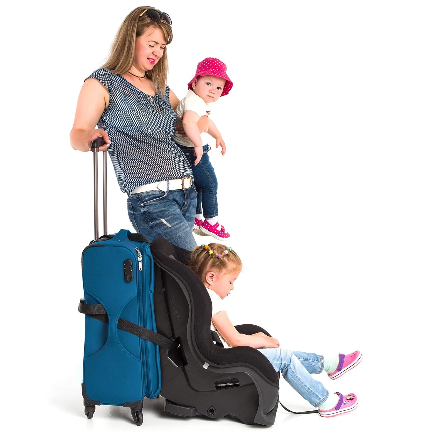 Car Seat Travel Strap to Convert Car Seat and Carryon Rolling Suitcase