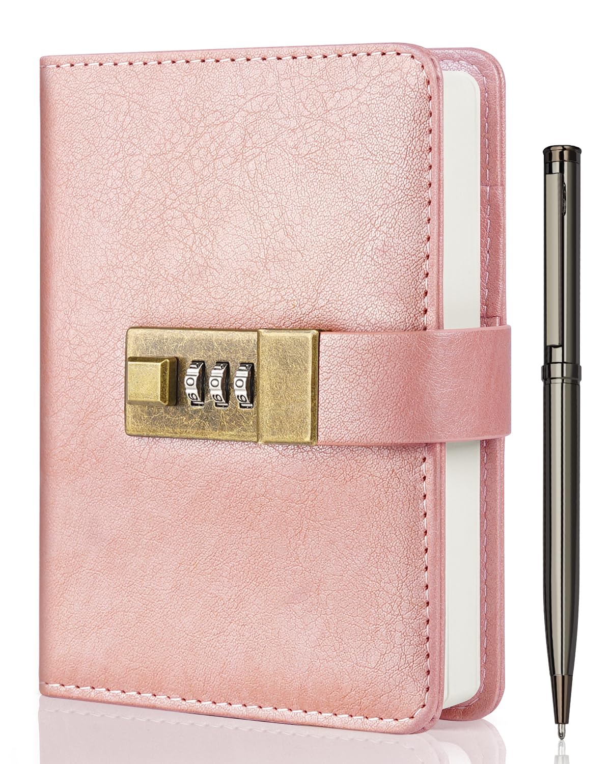 WEMATE Journal with Lock, Diary with Lock 192 Pages, Password Notebook, Pen & Gift Box - Perfect for Men and Women - 4.3X 6.18in (Rose Gold)