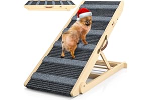 REONEY 𝟮𝟬𝟮𝟱 𝐔𝐩𝐠𝐫𝐚𝐝𝐞𝐝 Dog Ramp, Portable Pet Ramp for Large Small Old Dogs Cats with 7 Adjustable Heights 11" to 26.6", Non-Slip High Traction Ramps for High Bed, Couch, Hold up to 200 LBS