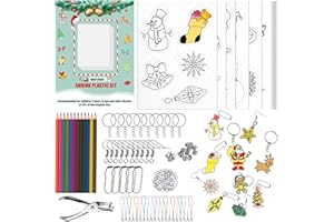 Warckon 190Pcs Christmas Shrink Plastic Kit Include 6Pcs Pre-Printed Christmas Shrinky Plastic Paper and 6Pcs Blank Shrinky Plastic Sheets,Hole Punch, Pencils, Keychains for Crafts