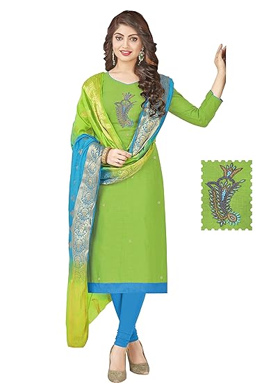 Leeza Store Womens Ethnic Wear Cotton Salwar Kameez (Green Color_Free Size)