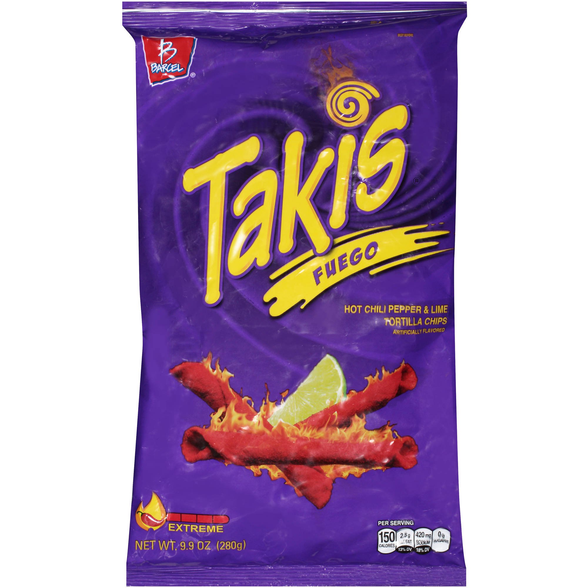 Takis Fuego Hot Chili Pepper & Lime Tortilla Chips, 9.9Ounce Bag (1