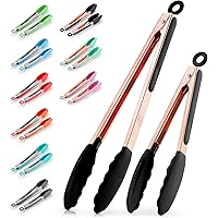 Zulay 2 Pack (9" & 12") Tongs For Cooking With Silicone Tips - Stainless Steel Kitchen Tongs With Lock Mechanism - Non…