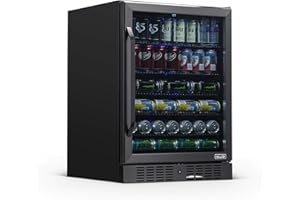 NewAir 24" Beverage Refrigerator 177 Can Capacity, Black Stainless Steel Mini Fridge with Built-in Cooler and Glass Door, Cool your Soda, Beer, and Beverages to 37F