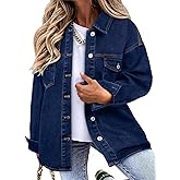 Sidefeel Women's Jean Jacket Casual Long Sleeve Button Down Oversized Denim Jacket Trendy Fall Outfits