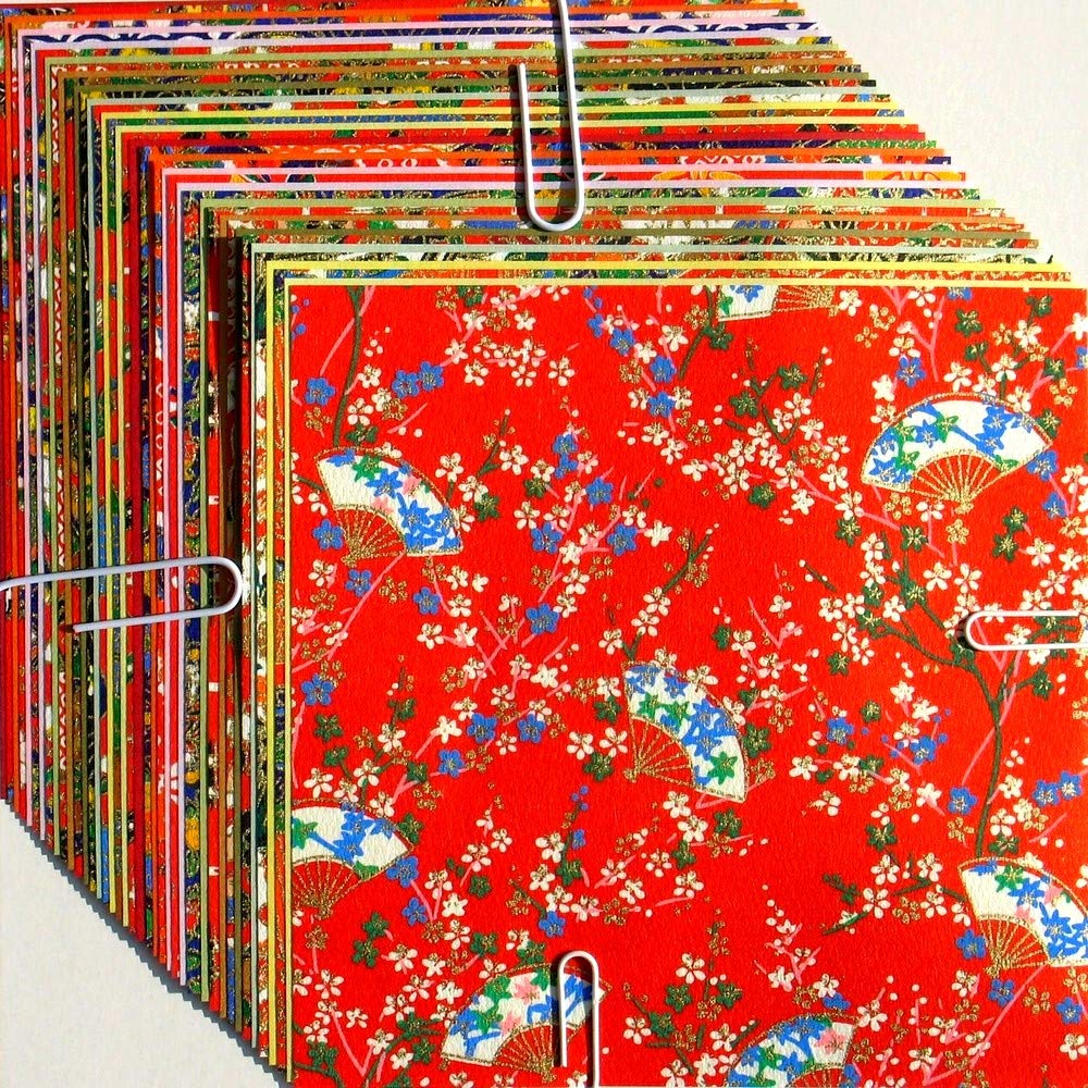 Showa Grimm Washi Paper, 40 Sheets Assorted Traditional Japanese Patterns (Yuzen Washi) & Plain Colors (Mingei Washi), 15 cm x 15 cm, Square, Paper, Matte Finish