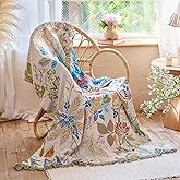 WOFNA Boho Throw Blanket 50"x60" Floral Couch Blanket with Sunflowers,100% Cotton Soft Breathable Lightweight Decorative Tassel Reversible Blankets for Sofa Bed Decor All Season
