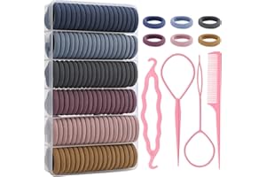 BESSRUNG 240 Pcs Baby & Toddler Hair Accessories Set - Seamless Soft Cotton Ponytail Holders, 6 Colors with Organizer Box, 4 Loop Styling Tools