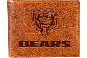 Team Sports America NFL Chicago Bears Bi-Fold Passcase Wallet for Men | Brown Genuine Tumbled Leather Wallet | Officially Licensed Stamped Logo | Money and Card Organizer | Gift Box Included