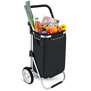 Einkaufstrolley Mantaro in schwarz 45L mit Kühlfach - Großer Transport-Wagen Trolley klappbar mit großen Rädern bis 35kg bela
