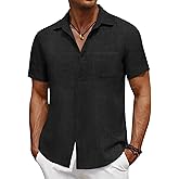 COOFANDY Men's Short Sleeve Button Down Shirt Casual Summer Beach Untucked Vacation Textured Shirts with Pocket