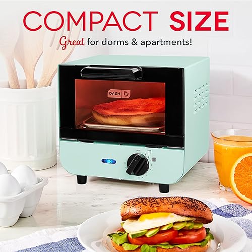 DASH Mini Toaster Oven Cooker for Bread, Bagels, Cookies, Pizza, Paninis  More with Baking Tray, Rack, Auto S