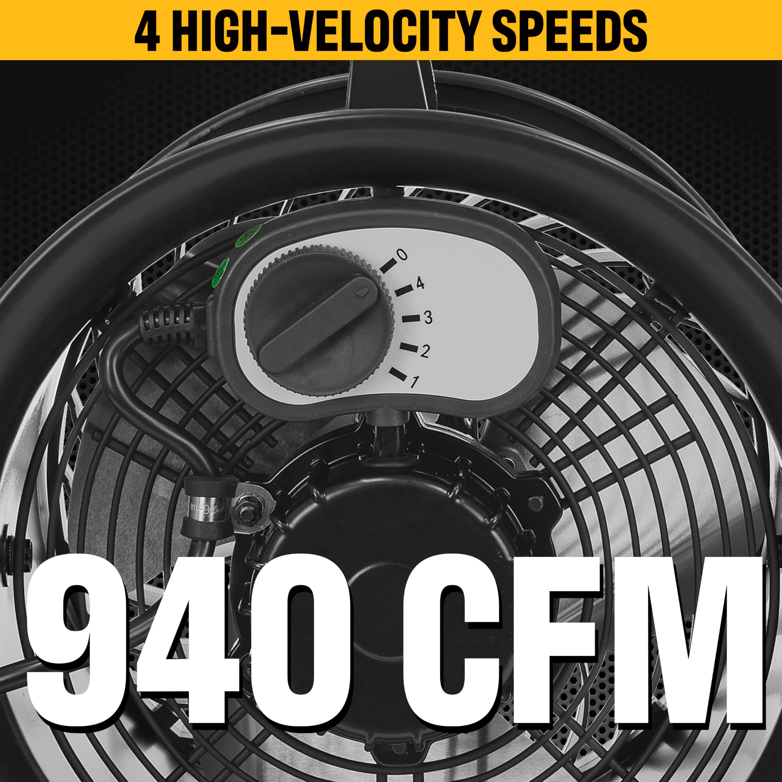 CATERPILLAR 9 Inch 940CFM 4-Speed High-velocity Industrial Drum Air Circulator Fan with 360-degree Pivoting Head and Dual Ball Bearing Motor, Black