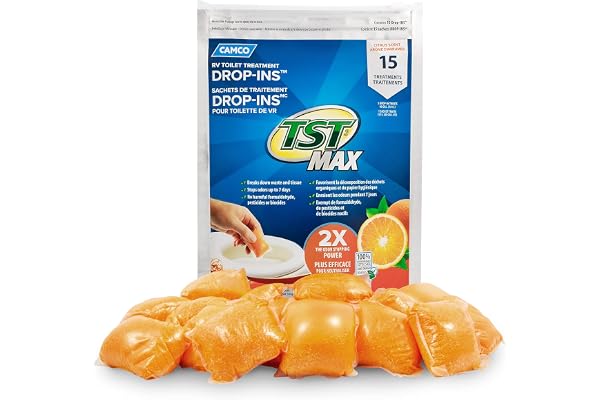 Camco TST MAX Camper/RV Toilet Treatment Drop-INs - Control Unwanted Odors and Break Down Waste and Tissue - Safe Septic Tank