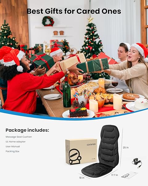 COMFIER BACK MASSAGER WITH HEAT, VIBRATION MASSAGE SEAT CUSHION WITH 8 MASSAGE NODES & 5 MODES, ADJUSTABLE CHAIR MASSAGER PAD FOR HOME OFFICE, HEATED CHAIR PAD, GIFTS FOR WOMEN MEN MOM DAD